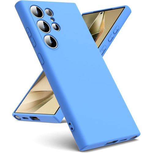 Coque Pour Samsung Galaxy S24 Ultra 5g, Coque Silicone Liquide Intérieur Microfibre Souple Étuis En Caoutchouc Housse Antichoc Protection Bumper Coque S24 Ultra - Bleu Ciel