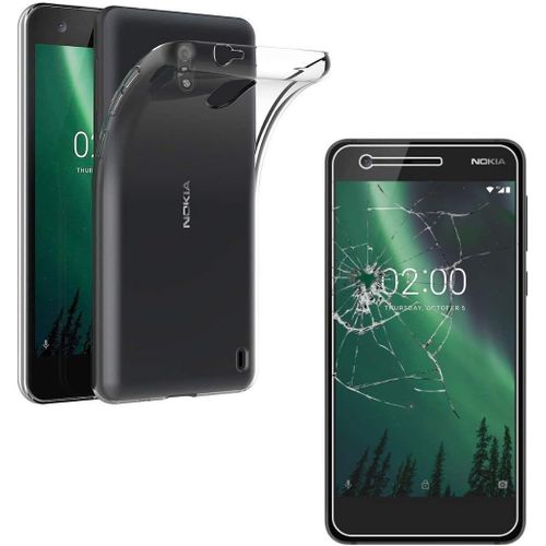 Coque Nokia 2 + Verre Trempé Film Protection Ecran Housse Etui Gel Tpu Silicone Transparent Souple Ultra Mince Vitre Protecteur Anti Rayure Sans Bulle D¿Air