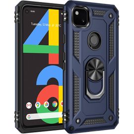 Coque Pour Google Pixel 4a Résistante Aux Chocs Anneau De Protection Avec Béquille Double Couche D'absorption Des Chocs Bleu