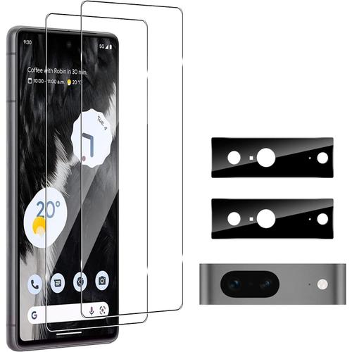 Lot De 2 Films De Protection D'écran En Verre Trempé Pour Google Pixel 7 + 2 Films Protecteurs D'objectif D'appareil Photo Dureté 9h Anti-Rayures Anti-Traces De Doigts Hd Sans Bulles