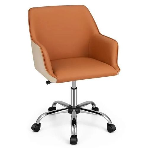 Costway Chaise De Bureau En Cuir Pu Siège Réglable, Fauteuil De Bureau Pivotant Siège Ergonomique, Charge 150 Kg, Marron