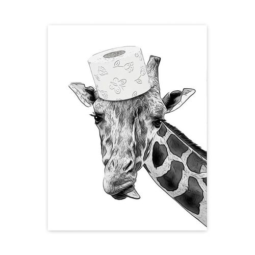 Affiche en toile drôle,chat,girafe,chien,éléphant,papier toilette,baignoire,salle de bain amusante,Art mural,salle de douche,décoration de la maison - Type [CJ50758]-20x30cm