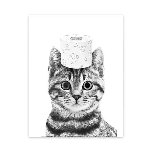 Affiche en toile drôle,chat,girafe,chien,éléphant,papier toilette,baignoire,salle de bain amusante,Art mural,salle de douche,décoration de la maison - Type [CJ50759]-30x45cm