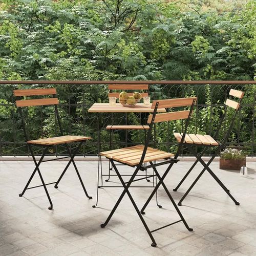 Prolenta Premium - Chaises De Bistrot Pliantes Lot De 4 Bois Teck Solide Et Acier
