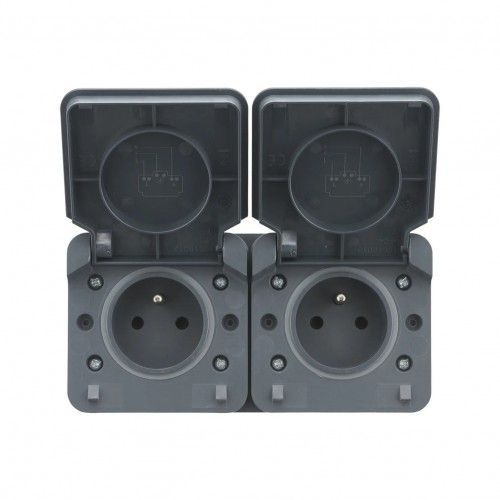 Prise 2P+T double FR precablée - horizontale - anthracite - Cyklone DEBFLEX