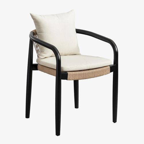 Pack De 2 Chaises De Salle À Manger Avec Accoudoirs En Bois D'acacia Et Papier Tressé Giulia Noir Uni