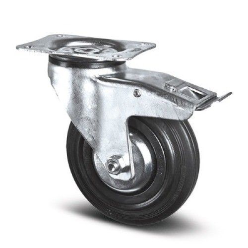 Roulette pivotante à frein sur platine - charge 70kg roue caoutchouc - diamètre 80 mm TENTE