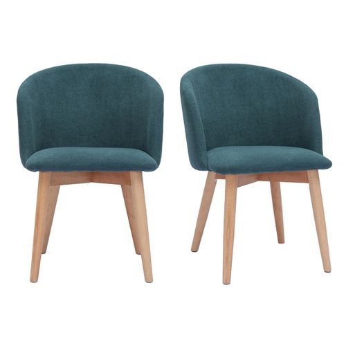 Chaises Scandinaves En Tissu Effet Velours Bleu Canard Et Bois Clair Massif (Lot De 2) Vanity