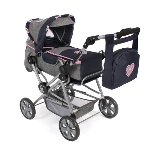 Poussette Road Star Pour Poupées, Bleu Foncé - Gris
