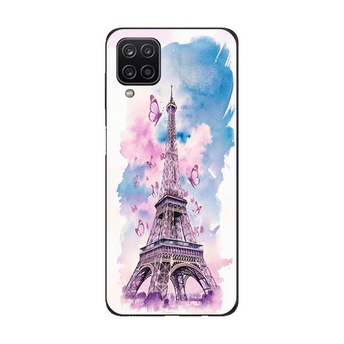 Coque Samsung Galaxy A12 Tour Eiffel Papillon Coloré
