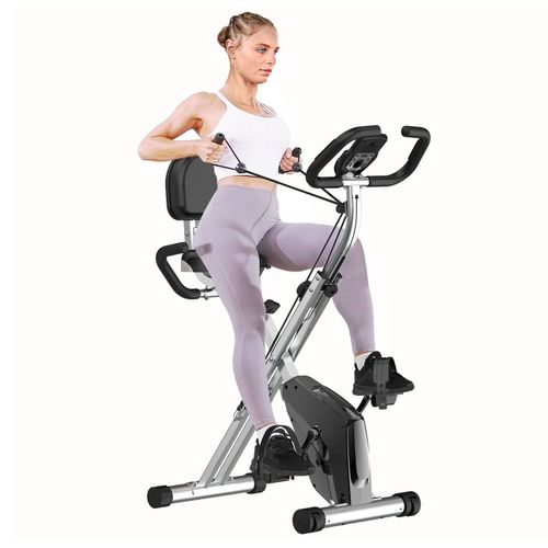 Vélo D'appartement Pliable - Velo D Appartement Avec Moniteur Lcd Et Mesure Du Pouls Manuel - 8 Niveaux De Résistance Magnétique - Charge Max 150 Kg - Argent