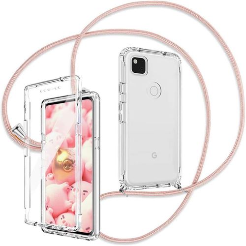 Coque Intégrale 360 ¿¿Degrés Pour Google Pixel 4a, Coque Avec Corde, Coque Antichoc En Silicone Transparente 360°, Avec Protections D'écran Intégrées Or Rose