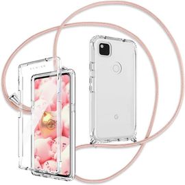 Coque Intégrale 360 ¿¿Degrés Pour Google Pixel 4a, Coque Avec Corde, Coque Antichoc En Silicone Transparente 360°, Avec Protections D'écran Intégrées Or Rose