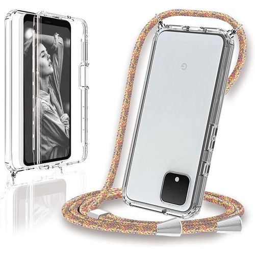 Coque 360 ¿¿Degrés Avec Lanière Pour Google Pixel 4 Coque Avec Cou Suspendu Pour Corde Mobile, Coque Transparente Anti Choc En Silicone Double Face Arc En Ciel