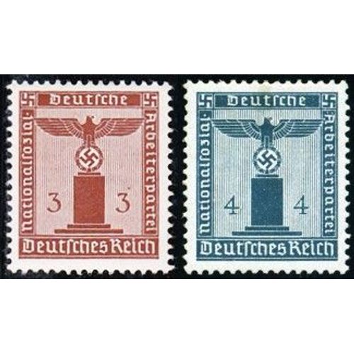 Allemagne, 3ème Reich 1942, Très Beaux Timbres De Service Neufs** Luxe Yvert 117 Et 118, Grand Aigle Et Croix Gammée, 3pf. Brun Et 4pg. Gris Ardoise, Sans Filigrane.