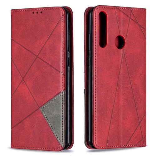 Coque Pour Huawei Y6p, Housse Portefeuille En Cuir Etui De Protection Avec Slim Tpu Silicone Bumper Antichoc Magnétique Flip Case, Porte Cartes Avec Fonction Support Cover Rouge