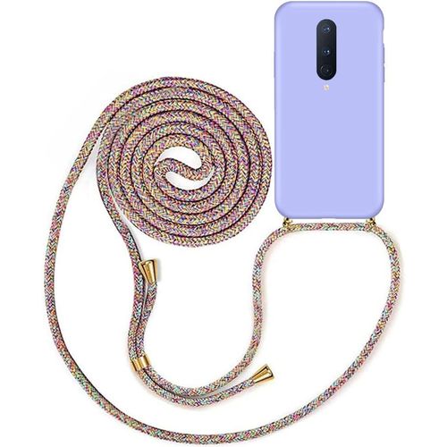 Pour Oneplus 8 5g Coque Collier Silicone Liquide Case Tour De Cou Lanière En Corde Tpu Cover Antichoc Housse Coussin En Microfibre Etui Complèt Protection Pour Oneplus 8 5g Violet