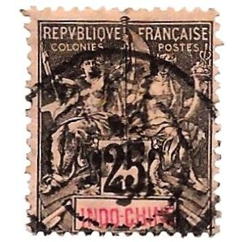 Indochine - Actuel Vietnam, Colonie Française 1892 - 96, Beau Timbre Yvert 10, Type Sage "Colonies", Navigation Et Commerce, 25c. Noir Sur Rose, Oblitéré, Tbe -