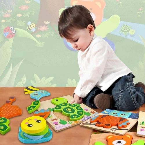 Puzzles en Bois, Jouets Montessori Enfant 1 2 3 4 Ans, Puzzle à  Encastrements, Bébés Animaux Jeu Educatif Apprentissage pour Enfants,  Puzzles avec Cadre