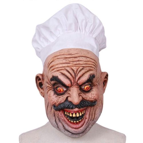 Réaliste Latex Barbu Chef Butcher Masque Halloween Maison hantée Fantôme Couvre-chef Mascarade Fête Cosplay Accessoires effrayants