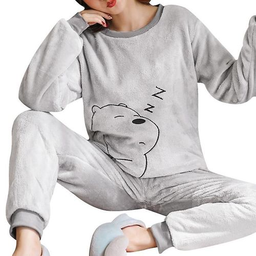 Pyjama D¿Hiver Sleepwear Mignon Dessin Animé Flannel Set, Col Rond Chaud