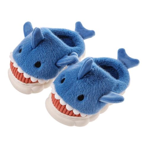 Enfants Shark Slippers Peluche Warm Slippers Slip On Fluffy Shoes For Winter