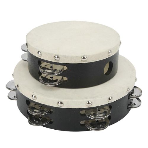 2pcs Tambour À Main En Bois Double Rangée En Métal Jingle Bells Peau De Mouton Percussion Tambourin 6 En 8 Pouces