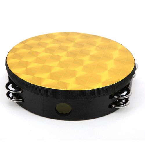 Tambourin À Main Double Rangée Percussion Polyester Tambour Peau Instrument En Bois Massif 8 Poucescarré D¿Or