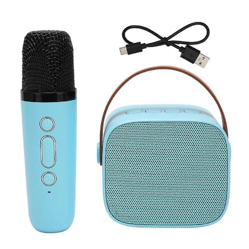 Mini Karaoké Machine Set Support Bluetooth AUX USB Carte Mémoire Portable Bluetooth Haut-Parleur avec Microphone Sans Fil Bleu