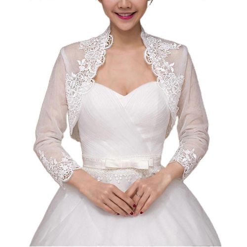 Femmes 3/4 Manches Mariage Pour Veste Cape Broderie Dentelle Florale Garniture Wrap Haussement D¿Épaules Boléro Soirée Mariée Capelet Cardigan