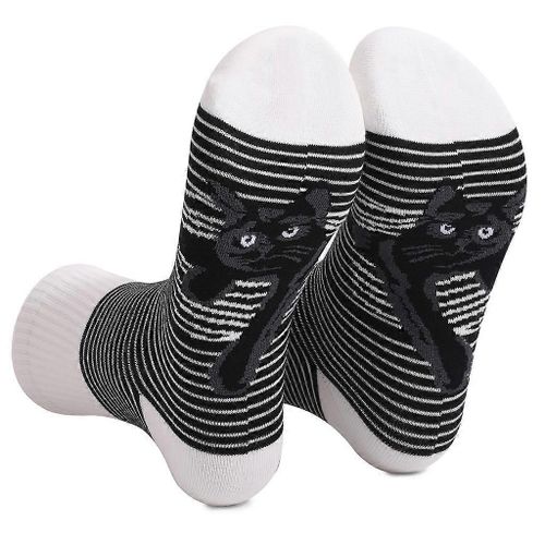 Femmes Hommes Nouveauté Noir Blanc Rayé Crew Chaussettes Drôle Mignon Dessin Animé Pour Chat Imprimé Bas Casual Mid Tube Collants Cadeaux Pour Amoureux Des Animaux