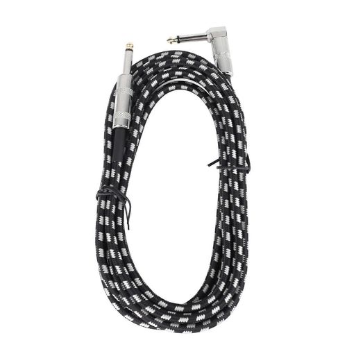 Câble De Guitare Cuivre Core Réduction Du Bruit Bonne Transmission Du Son Cordon De Guitare À Angle Droit Pour Basse Noir Blanc 3 M / 9,8 Pieds