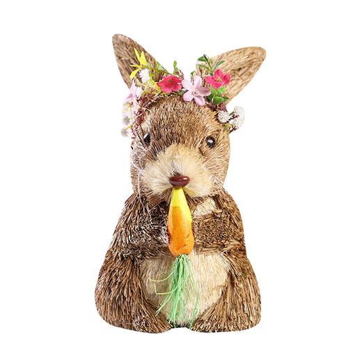 Pâques Réaliste Lapin Assis Ornement Mignon Lapin De Paille Pour Poupée Avec Carotte Wr