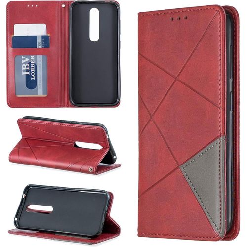 Coque Pour Nokia 4.2 Housse De Protection,Coque Pour Nokia 4.2 Étui À Rabat En Cuir Pu Case Red