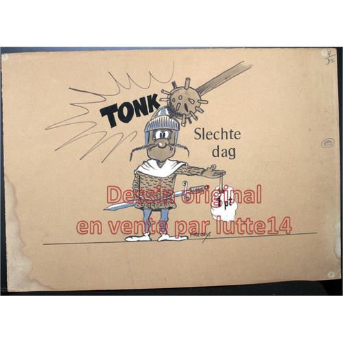 Dessin 50 X 35 Cm (32) Humoristique Original De Freddy Dessinateur Belge : Slechte Dag Armure Moyen Âge