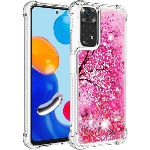Pour Xiaomi Redmi Note 11 4g Glitter Coque, Girls Glitter Phone Etui,Sequin Liquid Clear Silicone Housse De Protection Pour Xiaomi Redmi Note 11s Kirschblüten Yb