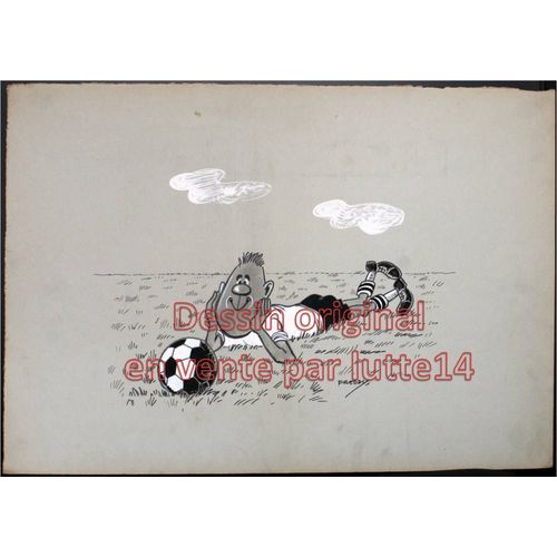 Dessin 50 X 35 Cm (34) Humoristique Original De Freddy Dessinateur Belge : Sport Football Joueur Admiration Ballon