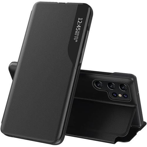 Coque Pour Samsung Galaxy S23 Ultra, Prime Étui Housse À Cuir Pu Rabat Avec Clear Afficher Fenêtre, Flip Smart View Case Cover Avec Support Pliable Avec Galaxy S23 Ultra. Black Qh3