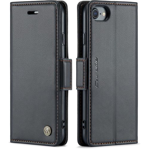Coque Pour Iphone Se 2022/Iphone Se 2020/Iphone 8/Iphone 7 Etui Avec Rfid Blocage , Housse En Premium Cuir Pochette Portefeuille Rabat Clapet Case Porte Carte Magnétique Étui - Noir