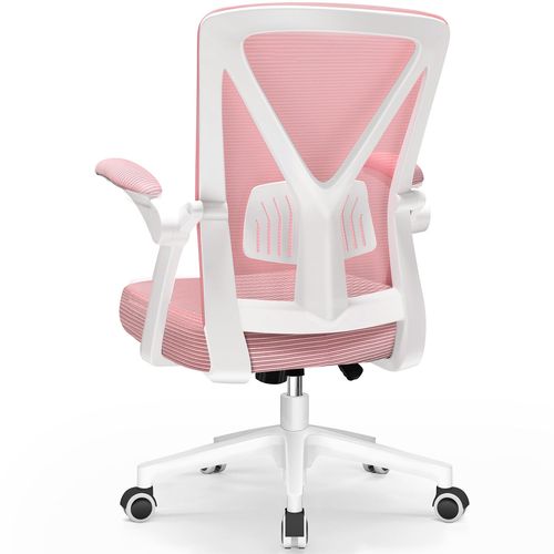Fauteuil De Bureau Inclinable, Chaise De Bureau Avec Accoudoir Pliable, Réglable En Hauteur De 10cm, Soutien Lombaire Réglable 150kg-Rose