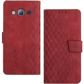 Coque Pour Samsung Galaxy J3 2016 / J310 Coque,Etui Protection Housse Premium En Cuir Pu,Pochette Fermeture Magnétique Flip Case Rouge