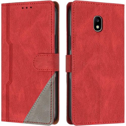 Coque Pour Samsung Galaxy J330 / J3 2017, Housse Etui Portefeuille Cuir Multifonction, Fermeture Magnétique À Clapet Fonction Support Flip Case Pour Samsung J330 / J3 2017 Rouge