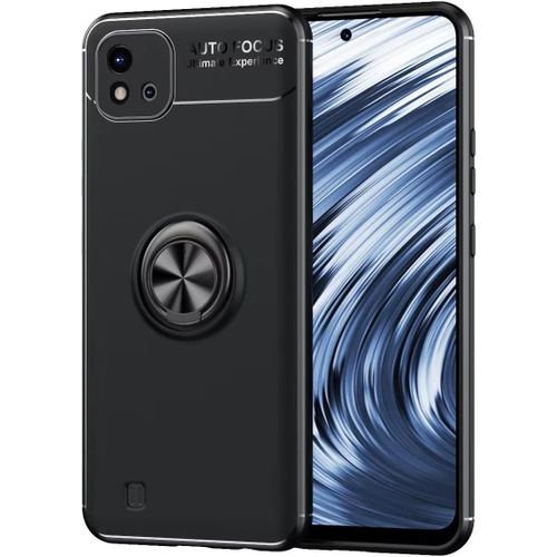 Coque De Téléphone Pour Realme C11 2021 6.52"" Inches, Silicone Avec Support De Bague Support De Voiture Magnétique - Le Noir