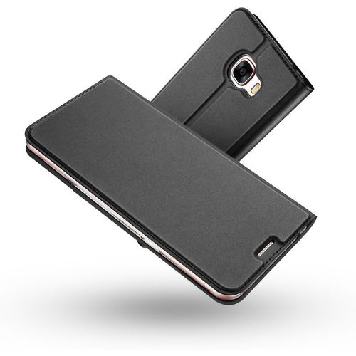 Coque Galaxy A3 2017, Ultra Mince En Cuir Pu Premium Housse À Rabat Portefeuille Coque Étui De Protection Bumper Folio À Clapet Avec Fente Pour Carte Pour Samsung Galaxy A3 2017 Gris-Noir