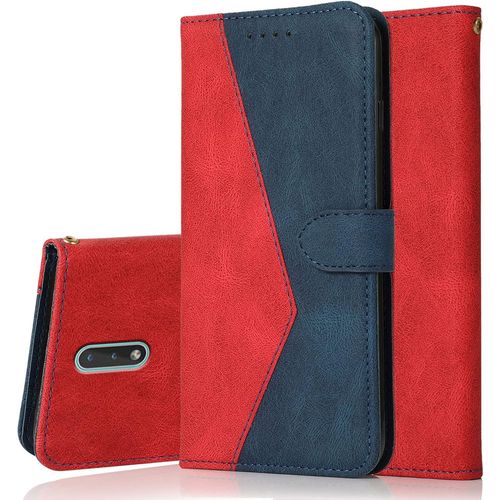 Coque Pour Nokia 2.3, Housse Étui En Pu Cuir Portefeuille Antichoc Étui À Rabat Clapet Protection Magnétique Flip Cover Wallet Case Avec Carte Fentes, Fonction Stand Rouge Bleu