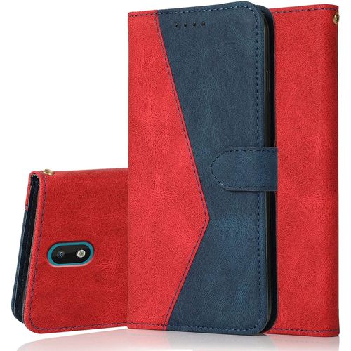 Coque Pour Nokia 1.3, Housse Étui En Pu Cuir Portefeuille Antichoc Étui À Rabat Clapet Protection Magnétique Flip Cover Wallet Case Avec Carte Fentes, Fonction Stand Rouge Bleu