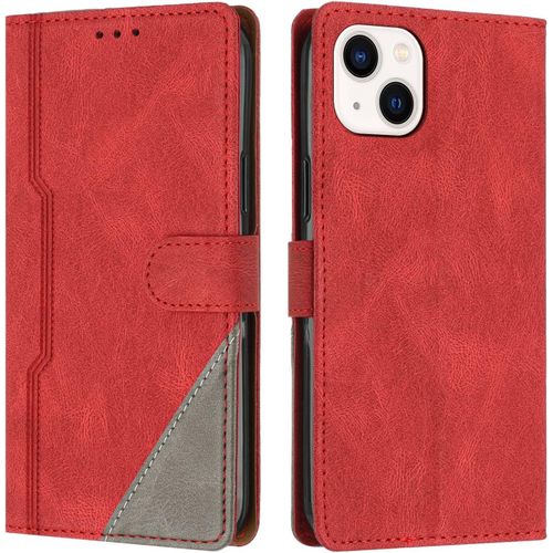 Coque Pour Iphone 13 Mini 5,4 Pouces , Housse Etui Portefeuille Cuir Multifonction, Fermeture Magnétique À Clapet Anti-Choc Fonction Support Flip Case Pour Iphone 13 Mini Rouge