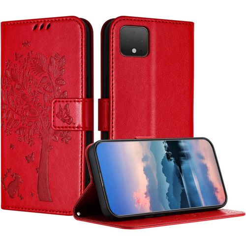 Coque Pour Google Pixel 4 Coque,Etui Protection Housse Premium En Cuir Pu,Pochette Fermeture Magnétique,Flip Case Pour Google Pixel 4 Rouge