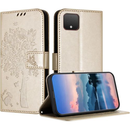 Coque Pour Google Pixel 4 Coque,Etui Protection Housse Premium En Cuir Pu,Pochette Fermeture Magnétique,Flip Case Pour Google Pixel 4 Or