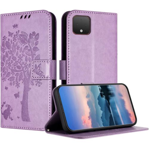 Coque Pour Google Pixel 4 Coque,Etui Protection Housse Premium En Cuir Pu,Pochette Fermeture Magnétique,Flip Case Pour Google Pixel 4 Pourpre Pâle
